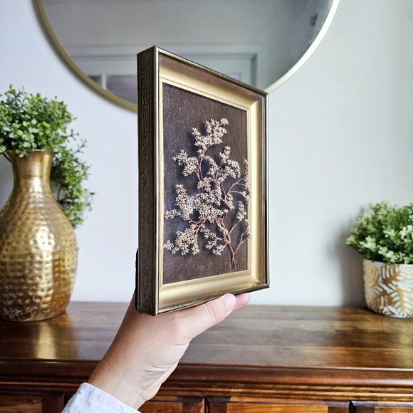 Vintage Gold And Brown Handmade Herbarium Dried Flower Art Box Metal Frame - Picture 7 of 14